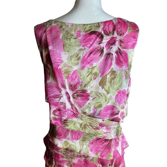 Connected Strapless Hot Pink Fuchsia Floral Tiered Ruffle Layered Cocktail Dress - Picture 4 of 13